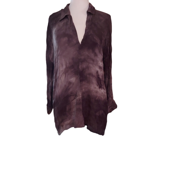 Hem & Thread L Blouse High Low Gray Black White Woman Lightweight Collar… - Picture 1 of 4